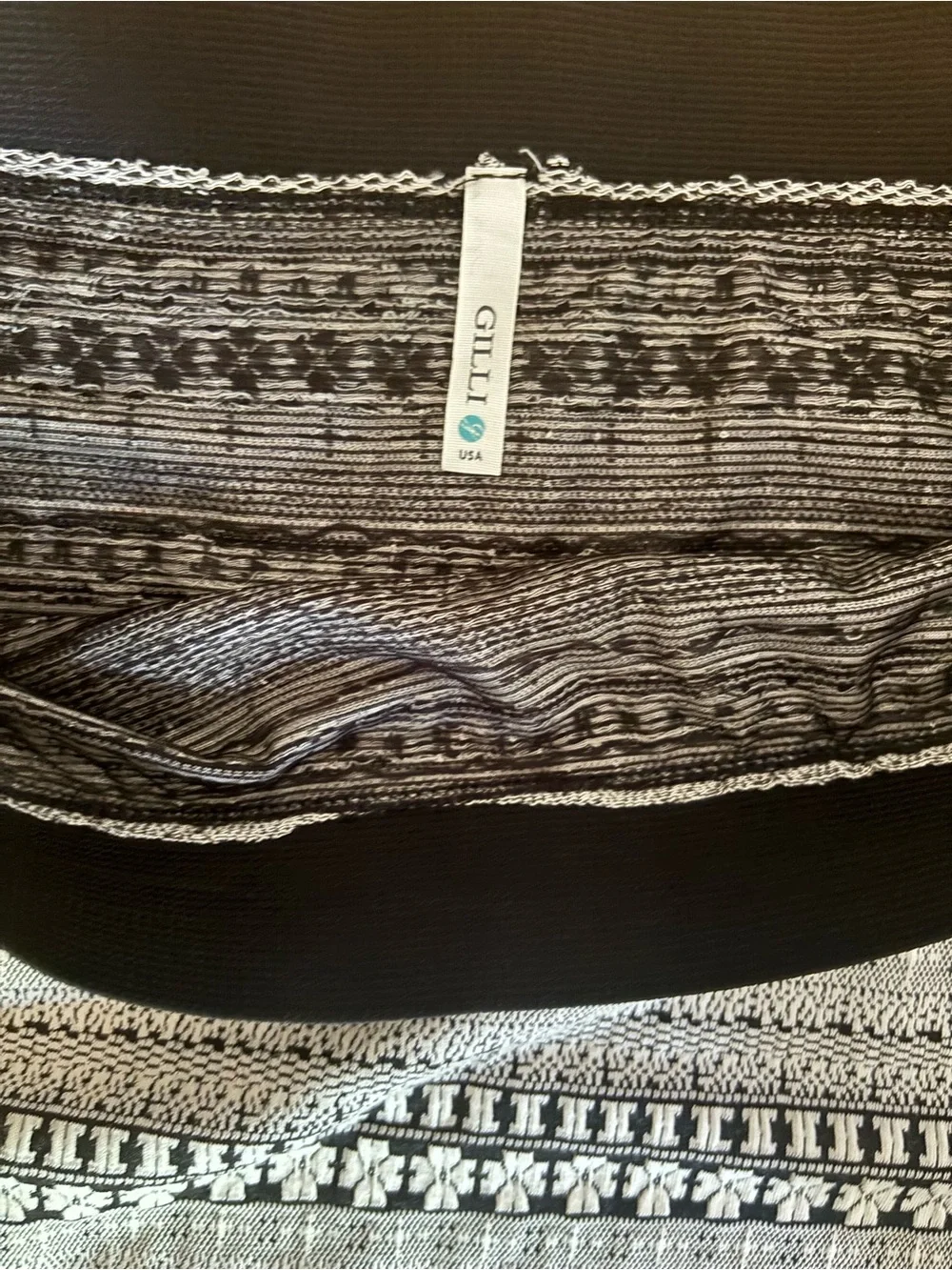 Gilli Black and White Patterned Elastic Waist Skirt L Coastal Boho Neutral
